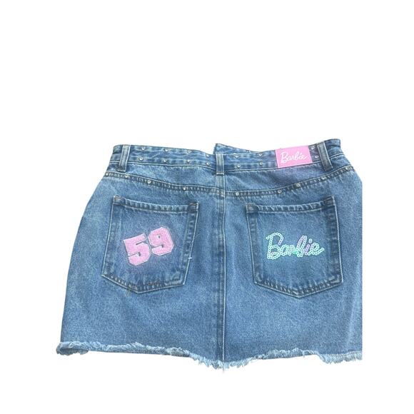 Forever 21 Barbie Graphic Denim Mini Skirt rhinestone sequin-embellished. SZ-M. - Picture 4 of 6